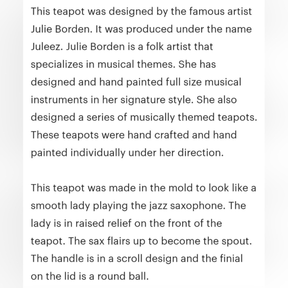 Juleez Hand Crafted Hand Painted Teapot Designed by Artist Julie Borden - Picture 12 of 14